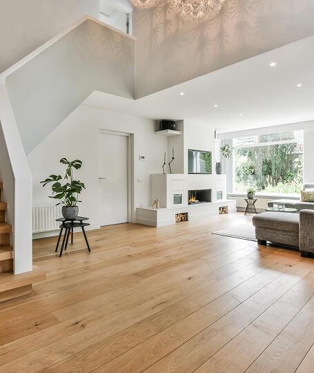 Living room wide plank hardwood floors