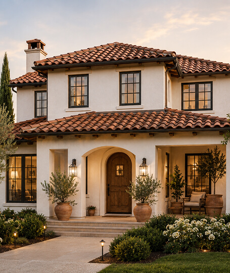 Mediterranean home clay tile roof