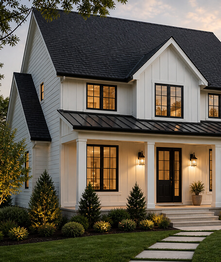 Modern farmhouse metal accent roof