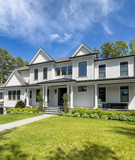 White modern farmhouse board and batten siding